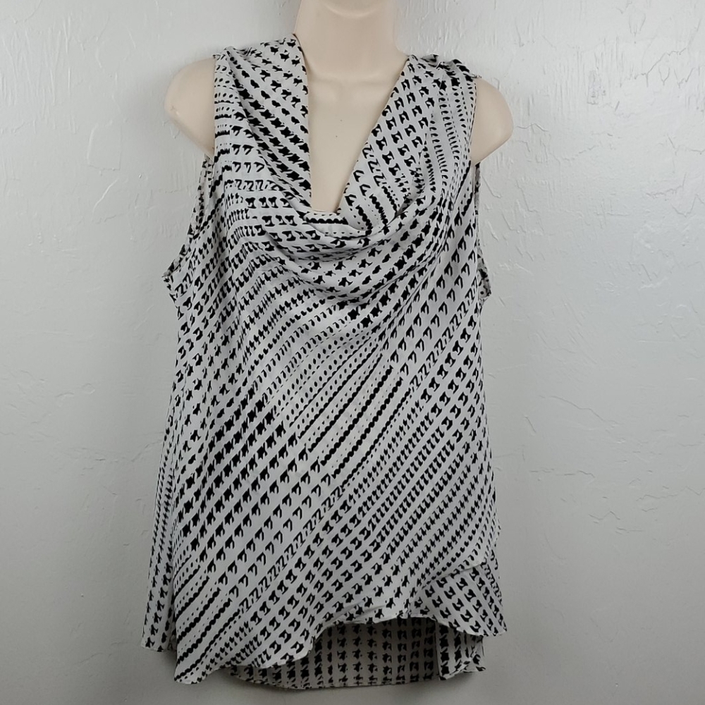 Sioni top blouse cowl neckline drawstring sleeve white black women size XL